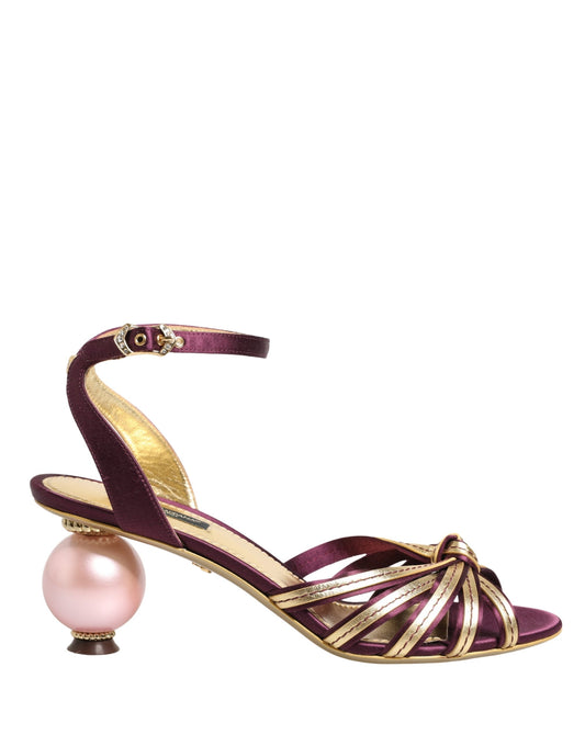 Dolce & Gabbana Women's Satin Silk Viscose & Goat Leather Sandals - Gold Pearl Purple
