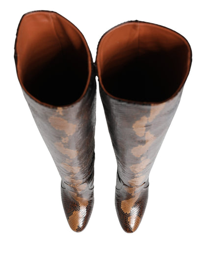 Dolce & Gabbana Women's Python & Goat Leather High-Heel High Knee-High Boots - Brown