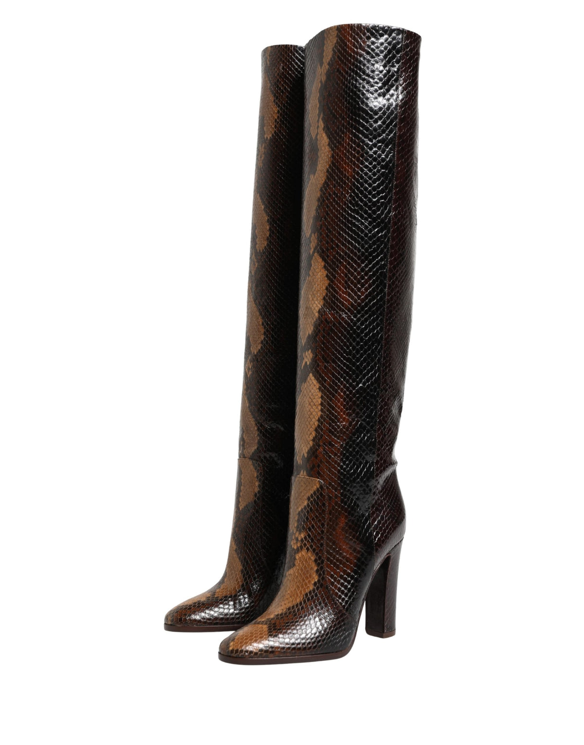 Dolce & Gabbana Women's Python & Goat Leather High-Heel High Knee-High Boots - Brown