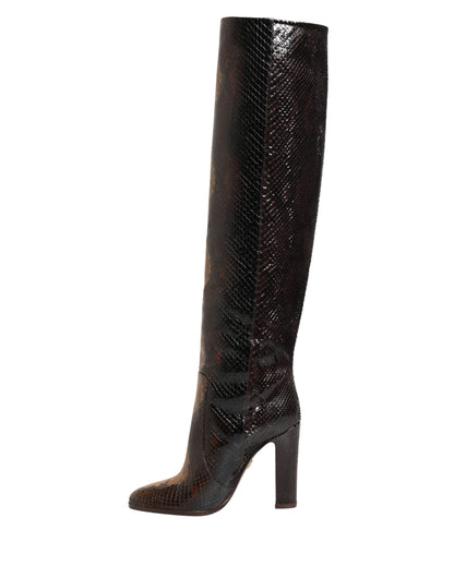 Dolce & Gabbana Women's Python & Goat Leather High-Heel High Knee-High Boots - Brown