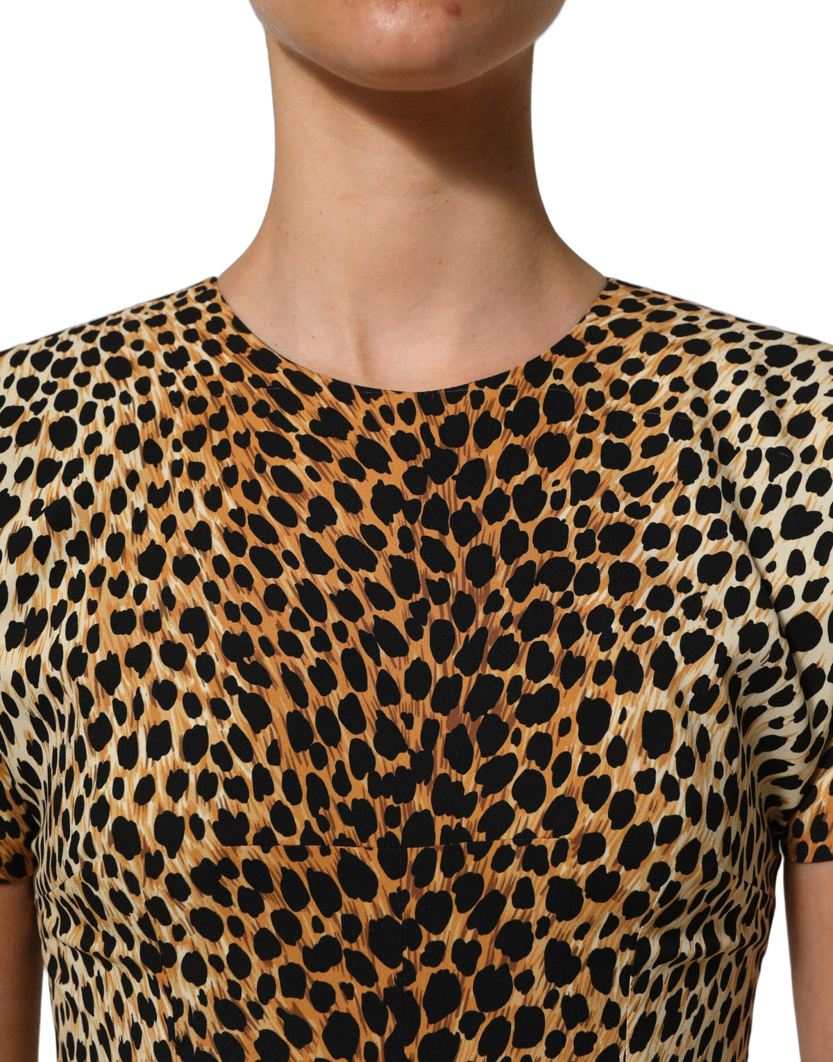 Dolce & Gabbana Women's Sheath Wrap Short-Sleeve Crew Neck Silk Midi Short Mini Dress - Brown Leopard Print Print