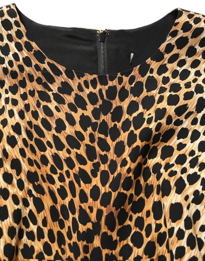 Dolce & Gabbana Women's Sheath Wrap Short-Sleeve Crew Neck Silk Midi Short Mini Dress - Brown Leopard Print Print