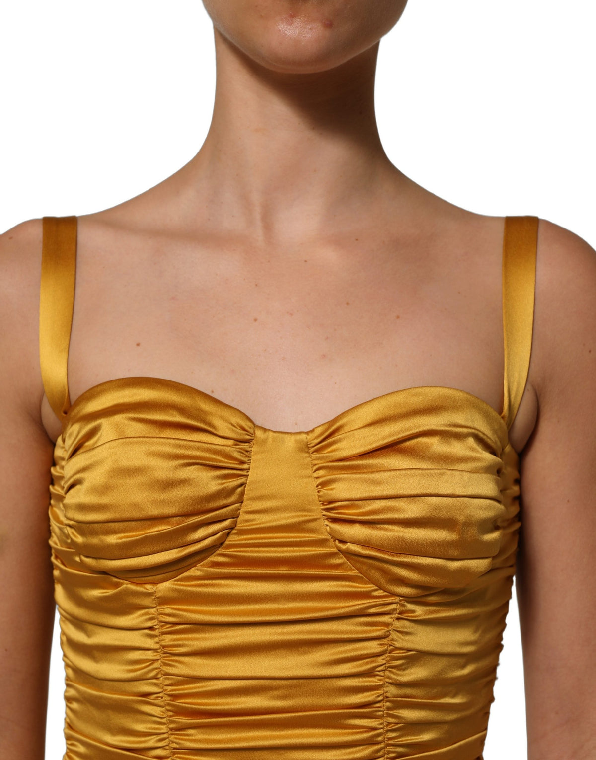 Dolce & Gabbana Women's Sheath Wrap Bodycon Sleeveless Silk Midi Mini Dress - Gold