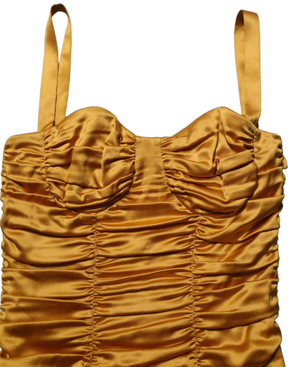 Dolce & Gabbana Women's Sheath Wrap Bodycon Sleeveless Silk Midi Mini Dress - Gold