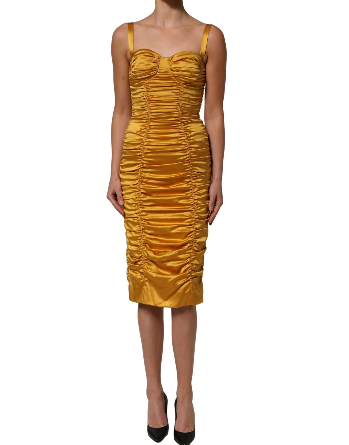Dolce & Gabbana Women's Sheath Wrap Bodycon Sleeveless Silk Midi Mini Dress - Gold
