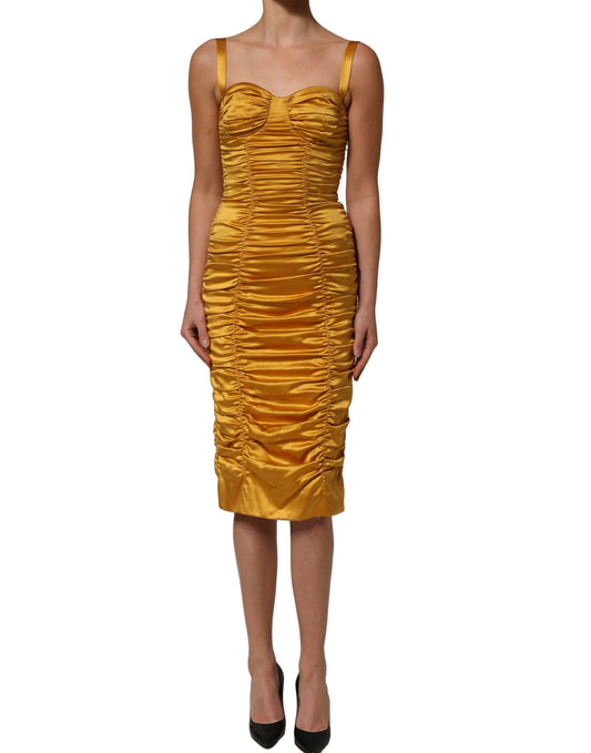 Dolce & Gabbana Women's Sheath Wrap Bodycon Sleeveless Silk Midi Mini Dress - Gold