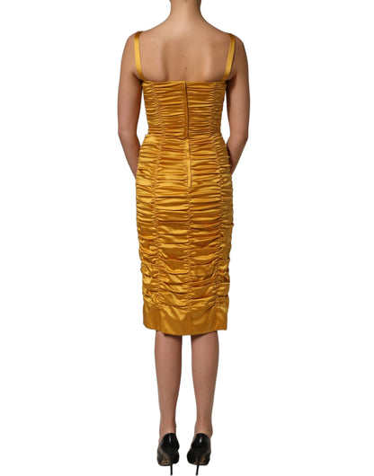 Dolce & Gabbana Women's Sheath Wrap Bodycon Sleeveless Silk Midi Mini Dress - Gold