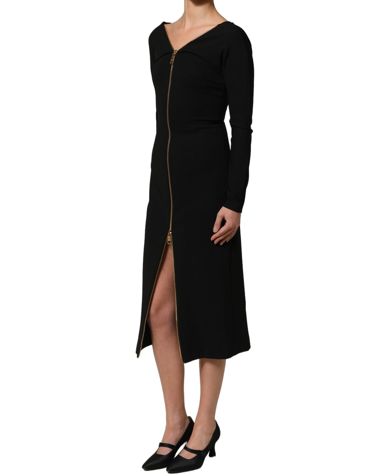 Dolce & Gabbana Women's Sheath Long-Sleeve Stretch Viscose & Nylon Midi Dress - Black Gold