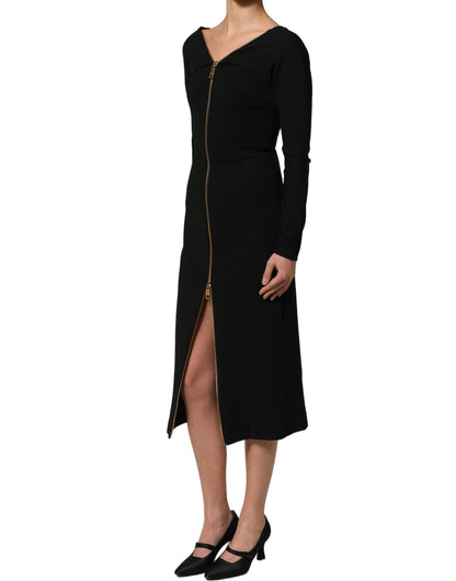 Dolce & Gabbana Women's Sheath Long-Sleeve Stretch Viscose & Nylon Midi Dress - Black Gold