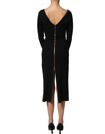 Dolce & Gabbana Women's Sheath Long-Sleeve Stretch Viscose & Nylon Midi Dress - Black Gold