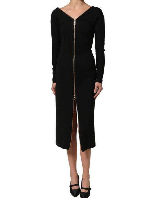 Dolce & Gabbana Women's Sheath Long-Sleeve Stretch Viscose & Nylon Midi Dress - Black Gold