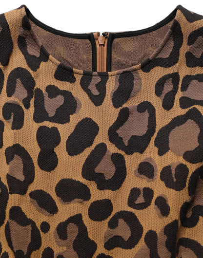 Dolce & Gabbana Women's A Line Flared Cocktail Nylon Cotton Polyester Short Mini Dress - Brown Leopard Print Jacquard Print