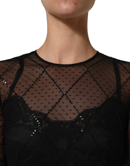 Dolce & Gabbana Women's Gown Long-Sleeve Cotton Lace Silk & Polyester Maxi Long Dress - Black