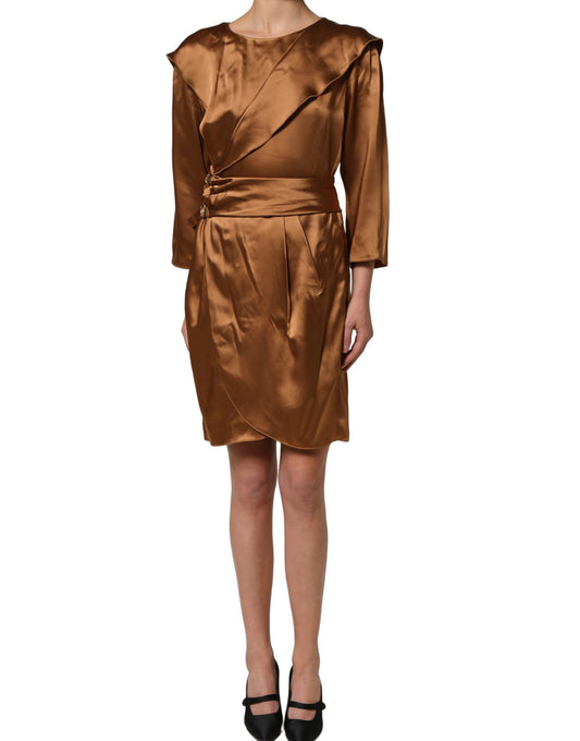 Emporio Armani Women's Sheath Wrap Cocktail Long-Sleeve Viscose Polyester Satin Short Mini Dress - Brown