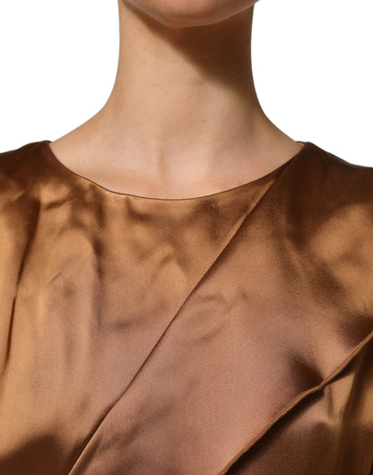 Emporio Armani Women's Sheath Wrap Cocktail Long-Sleeve Viscose Polyester Satin Short Mini Dress - Brown