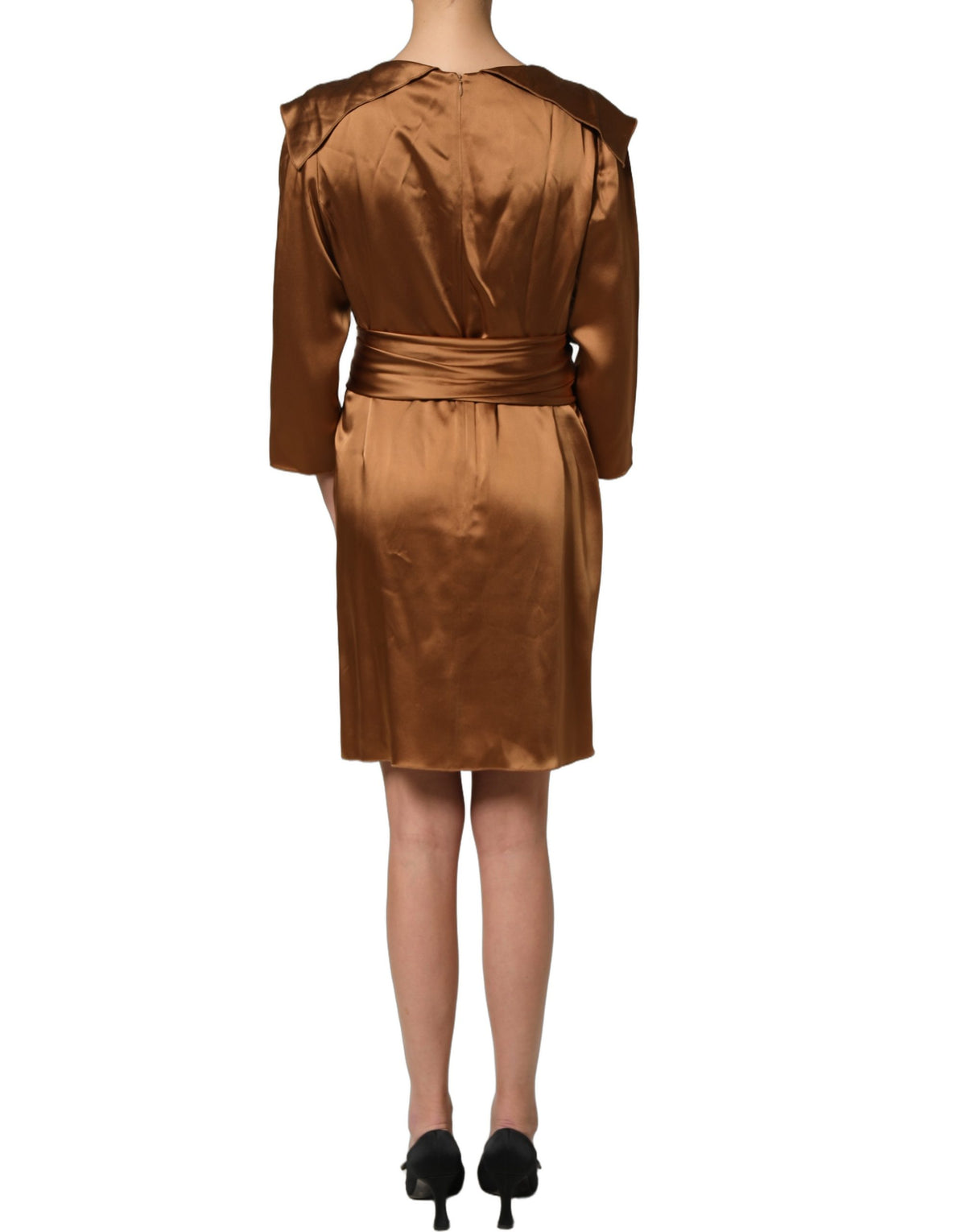 Emporio Armani Women's Sheath Wrap Cocktail Long-Sleeve Viscose Polyester Satin Short Mini Dress - Brown