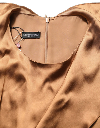 Emporio Armani Women's Sheath Wrap Cocktail Long-Sleeve Viscose Polyester Satin Short Mini Dress - Brown
