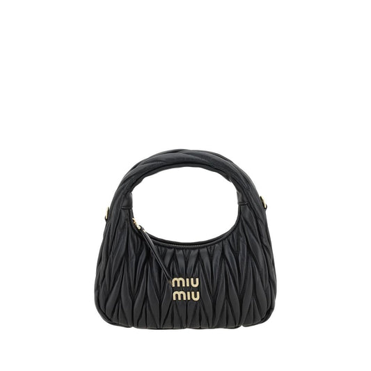 Quilted Hobo Handbag by Miu Miu for women in leather black, patterned & monogram features a exquisite silhouette, showcasing a secure zipper and exquisite single-compartment with versatile shoulder-strap for a exquisite finish.