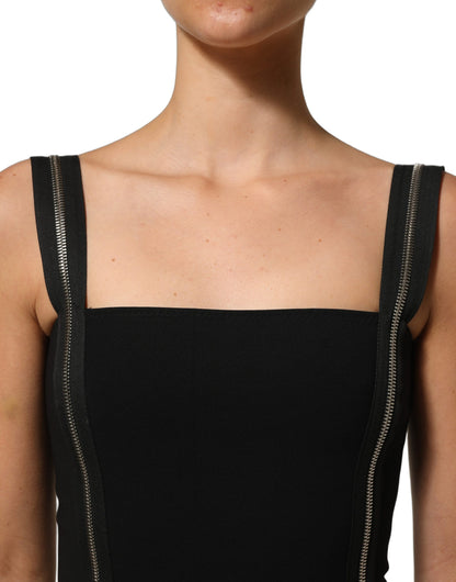 Dolce & Gabbana Women's Sheath Sleeveless Stretch Viscose & Nylon Midi Dress - Black Gold
