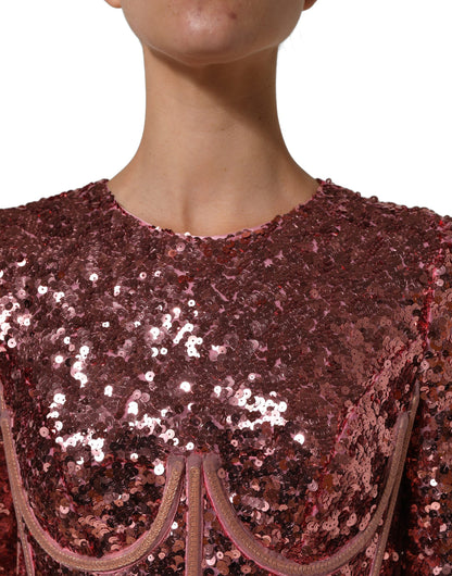 Dolce & Gabbana Women's Gown Mermaid Corset Bustier Cocktail Long-Sleeve Silk Nylon & Sequins Long Dress - Pink Signature