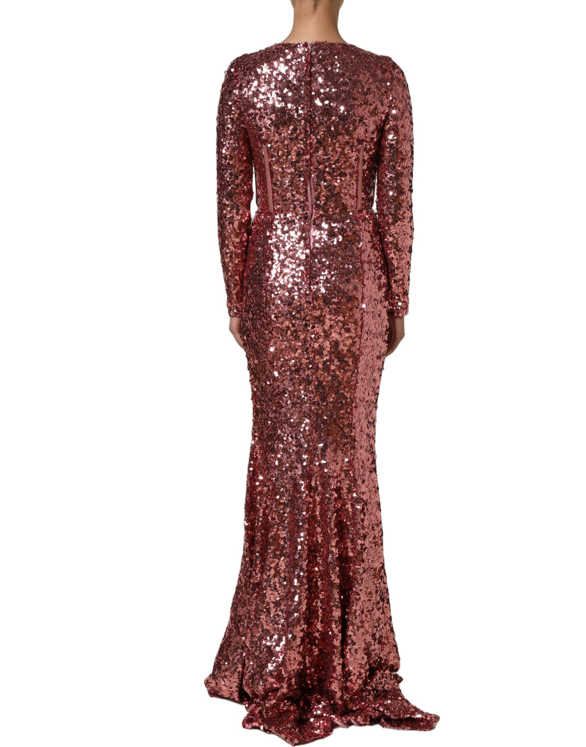 Dolce & Gabbana Women's Gown Mermaid Corset Bustier Cocktail Long-Sleeve Silk Nylon & Sequins Long Dress - Pink Signature