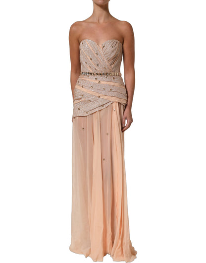 Dolce & Gabbana Women's Gown Sleeveless; Strapless Sweetheart Neck Silk & Metallized Fiber Long Dress - Nude