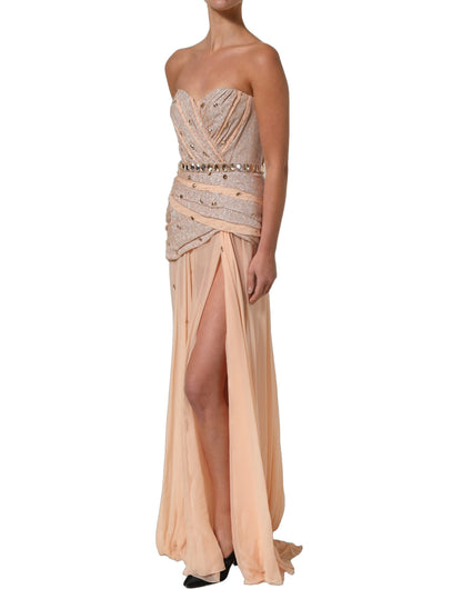 Dolce & Gabbana Women's Gown Sleeveless; Strapless Sweetheart Neck Silk & Metallized Fiber Long Dress - Nude