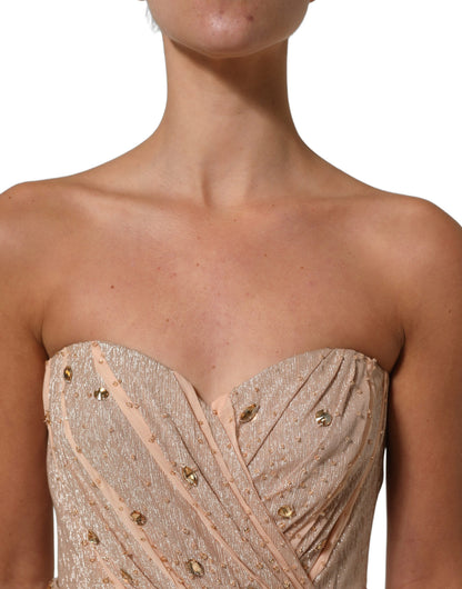 Dolce & Gabbana Women's Gown Sleeveless; Strapless Sweetheart Neck Silk & Metallized Fiber Long Dress - Nude
