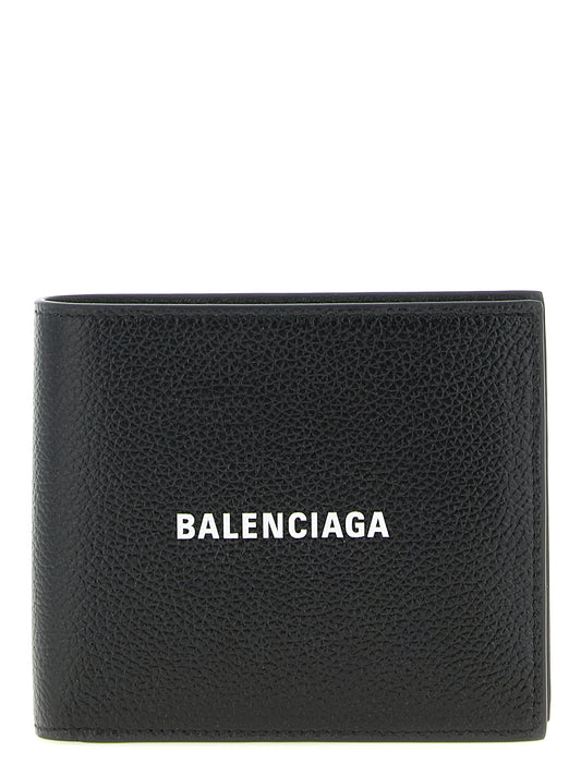 Wallet by Balenciaga for men in calfskin leather black & print showcases a discerning silhouette, artfully capturing the essence of Cash Square Calfskin Leather Wallet with its functional bifold.