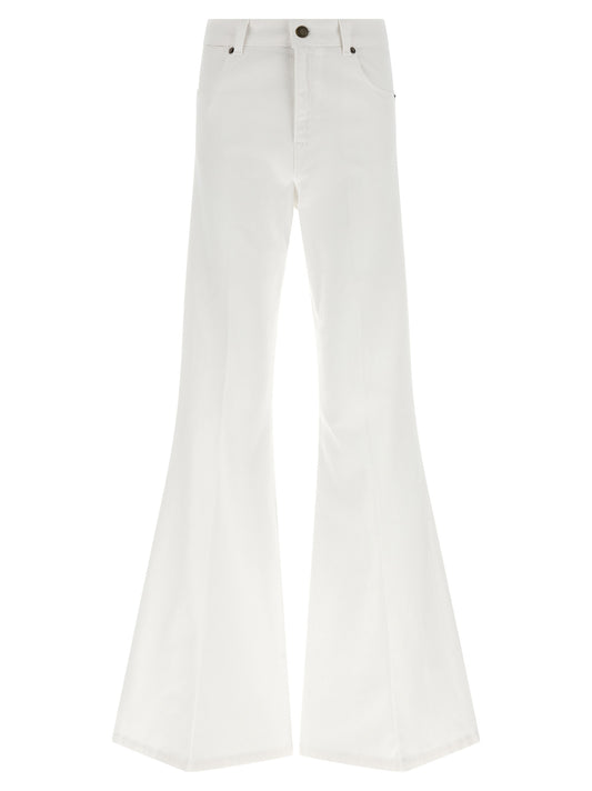 Jeans by Twinset for women in stretch denim cotton white features an sartorial flared and long with a cut for a sartorial finish.