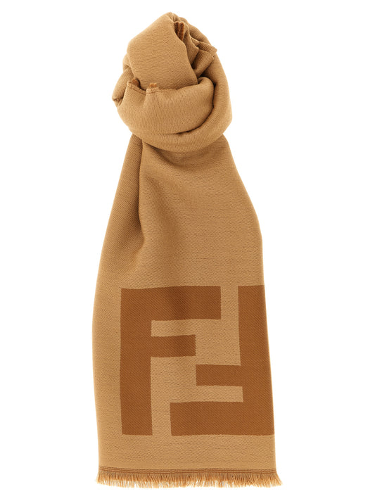Scarf by Fendi for men in virgin wool brown showcases a on trend silhouette, artfully capturing the on trend essence of the Virgin Wool Wrap Fringes Scarf design with a sophisticated finish.