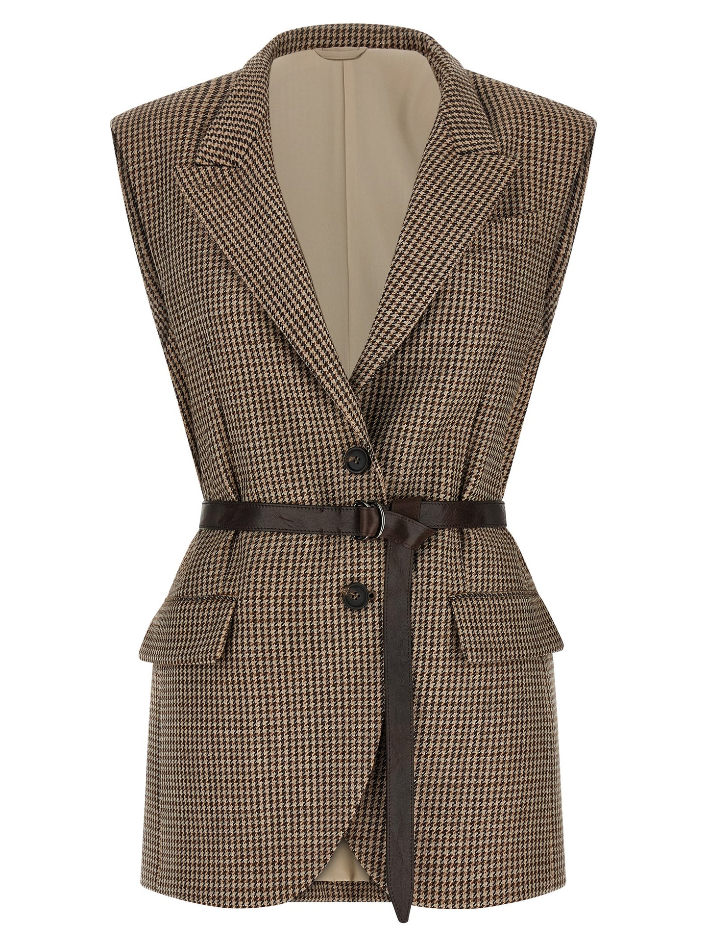 Brunello Cucinelli Beige Virgin Wool Sleeveless Jacket
