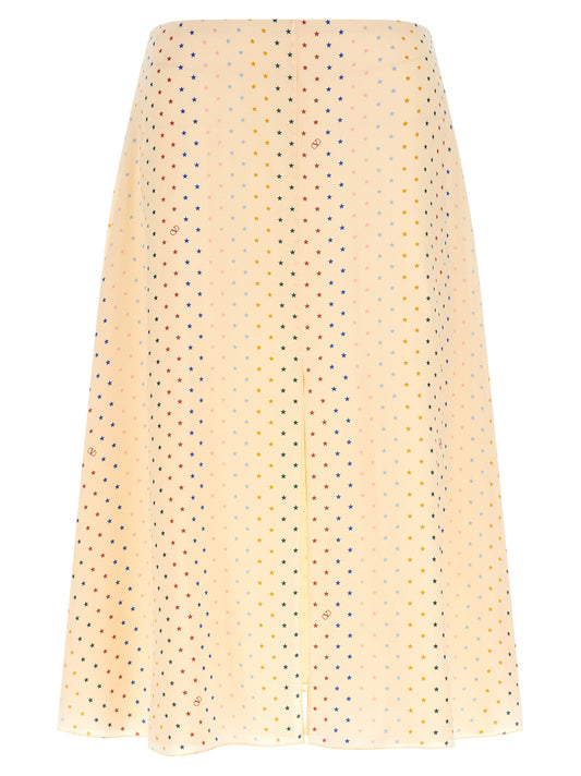 Skirt by Valentino Garavani for women in silk multicolor, pink & print features a sublime silhouette, showcasing the sublime design of the Women's Flared Silk Midi Skirt in a sophisticated midi.