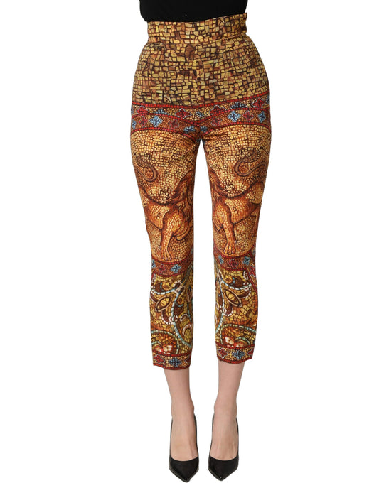Dolce & Gabbana Women's Cropped High Rise Viscose Crepe Trousers - Multicolor Yellow Print