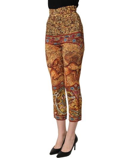 Dolce & Gabbana Women's Cropped High Rise Viscose Crepe Trousers - Multicolor Yellow Print
