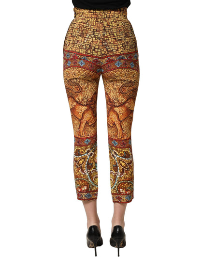 Dolce & Gabbana Women's Cropped High Rise Viscose Crepe Trousers - Multicolor Yellow Print