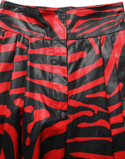 Dolce & Gabbana 9 To 5 Women's Tapered Leg High Rise Stretch Cotton Chinos Pants - Black Red Zebra Print