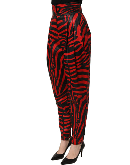Dolce & Gabbana 9 To 5 Women's Tapered Leg High Rise Stretch Cotton Chinos Pants - Black Red Zebra Print