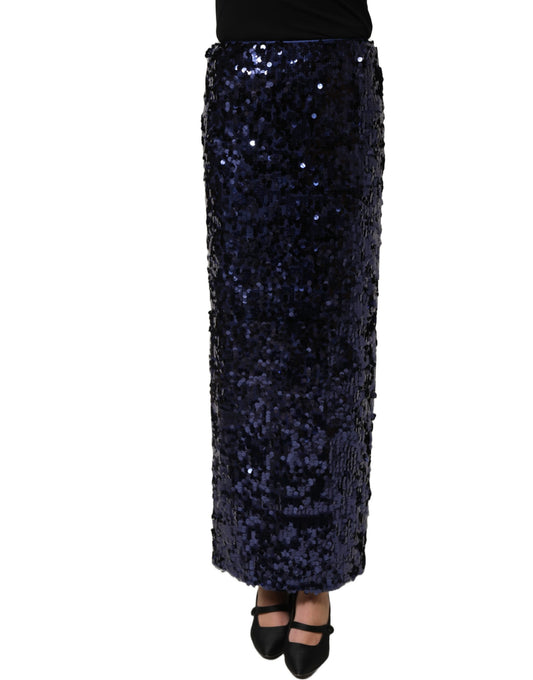 Dolce & Gabbana Women's Pencil Wrap High Rise Silk Nylon & Sequins Midi Mini Skirt - Navy