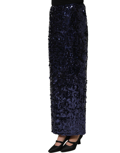 Dolce & Gabbana Women's Pencil Wrap High Rise Silk Nylon & Sequins Midi Mini Skirt - Navy