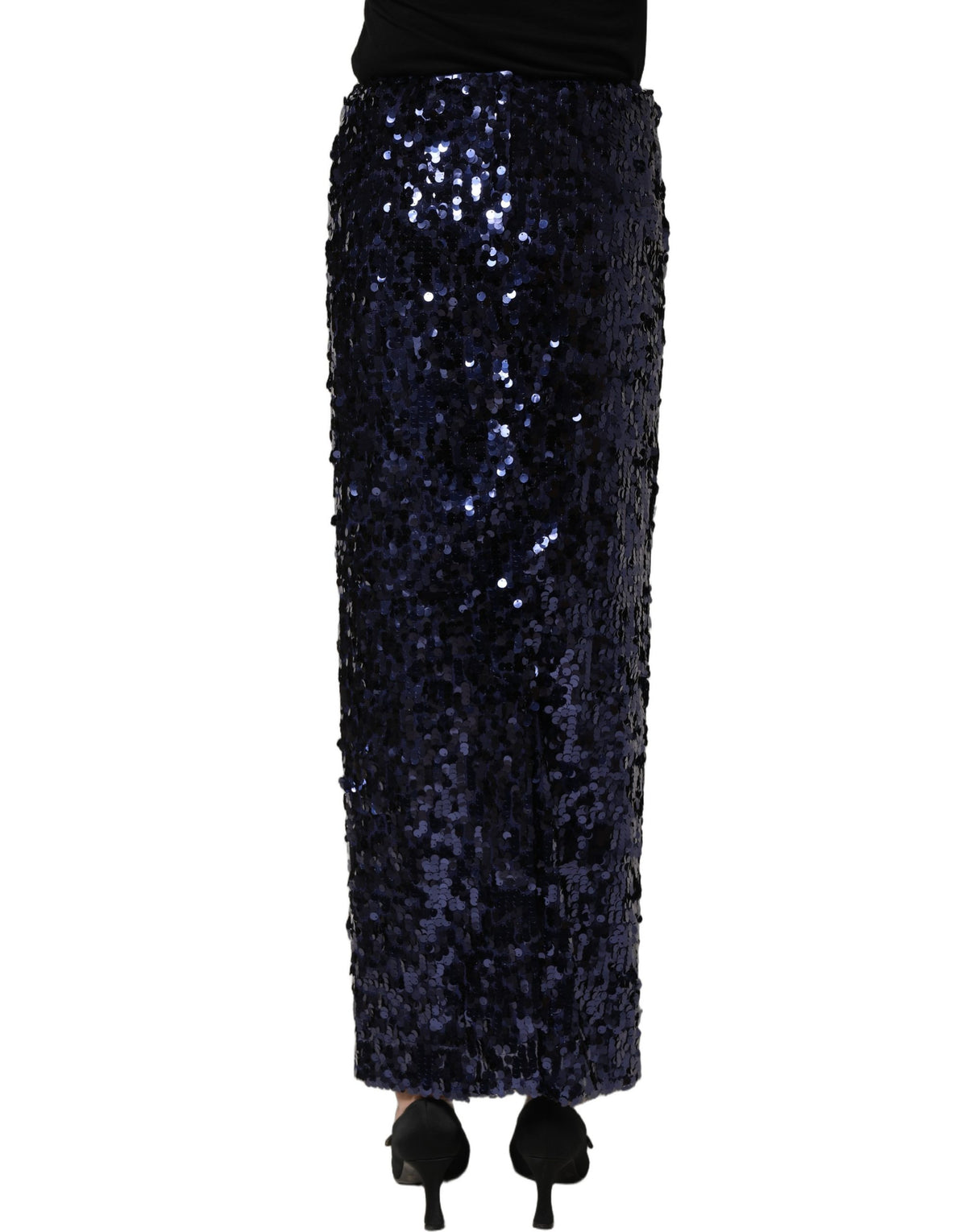 Dolce & Gabbana Women's Pencil Wrap High Rise Silk Nylon & Sequins Midi Mini Skirt - Navy