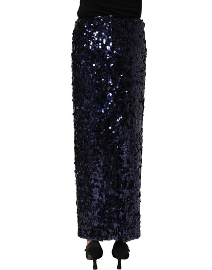 Dolce & Gabbana Women's Pencil Wrap High Rise Silk Nylon & Sequins Midi Mini Skirt - Navy