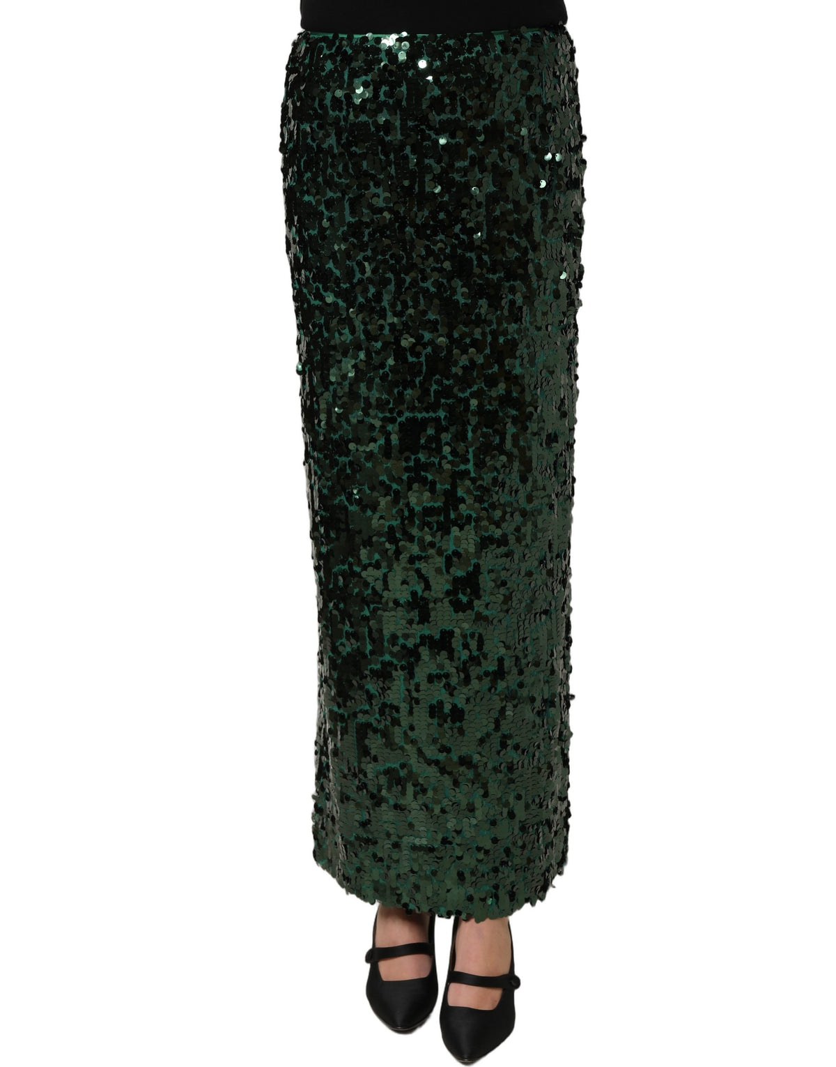Dolce & Gabbana Women's Pencil Wrap High Rise Silk Nylon & Sequins Midi Mini Skirt - Green