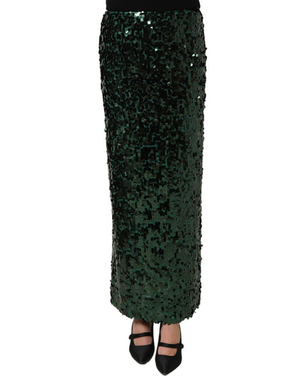Dolce & Gabbana Women's Pencil Wrap High Rise Silk Nylon & Sequins Midi Mini Skirt - Green