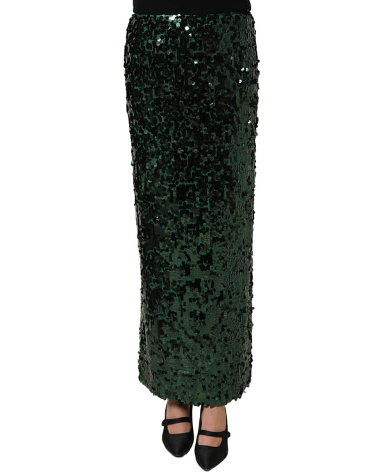 Dolce & Gabbana Women's Pencil Wrap High Rise Silk Nylon & Sequins Midi Mini Skirt - Green