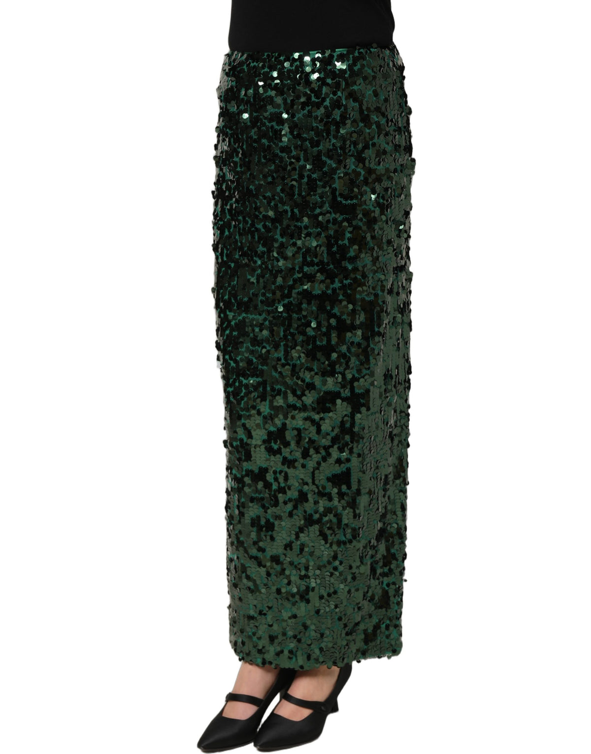 Dolce & Gabbana Women's Pencil Wrap High Rise Silk Nylon & Sequins Midi Mini Skirt - Green
