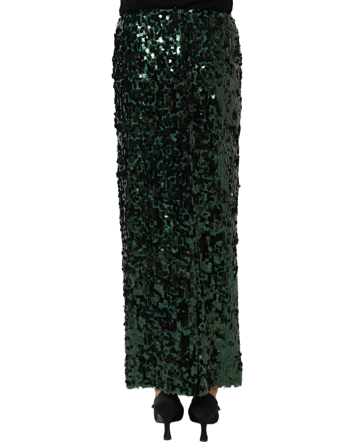 Dolce & Gabbana Women's Pencil Wrap High Rise Silk Nylon & Sequins Midi Mini Skirt - Green