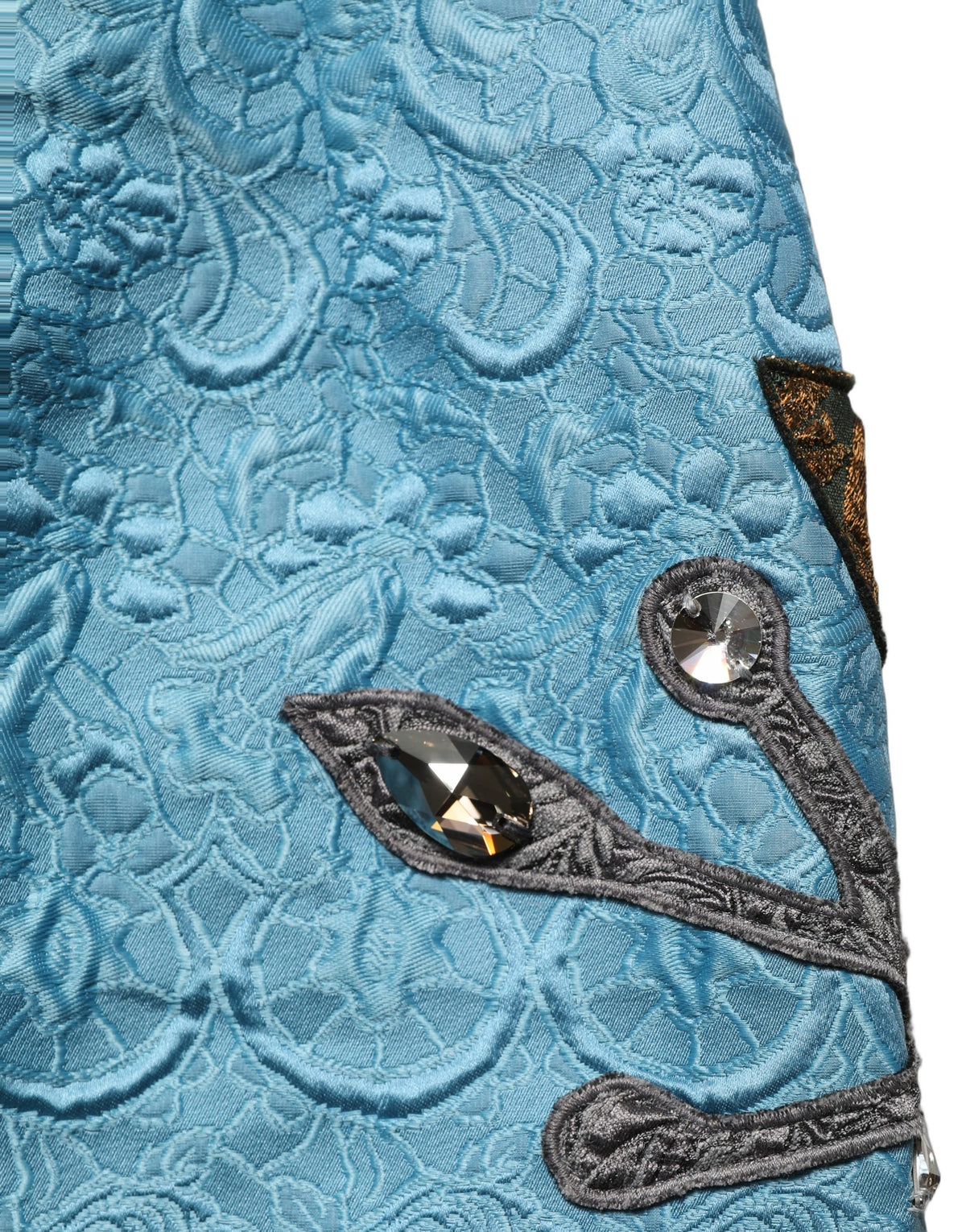 Dolce & Gabbana Sicily Women's Wrap A Line High Rise Silk Cotton Polyester & Squirrel Fur Midi Mini Skirt - Blue Jacquard