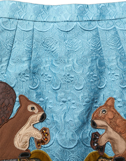 Dolce & Gabbana Sicily Women's Wrap A Line High Rise Silk Cotton Polyester & Squirrel Fur Midi Mini Skirt - Blue Jacquard
