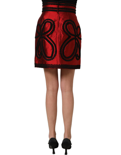 Dolce & Gabbana Women's Wrap A Line High Rise Silk Viscose Cotton & Polyester Mini Skirt - Black Red